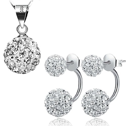 Kim Johanson Damen Schmuckset "Shamballa Love" Halskette mit Anhänger & Ohrringe 925 Sterling Silber mit Zirkonia Steinchen besetzt inkl. Geschenkverpackung von Kim Johanson