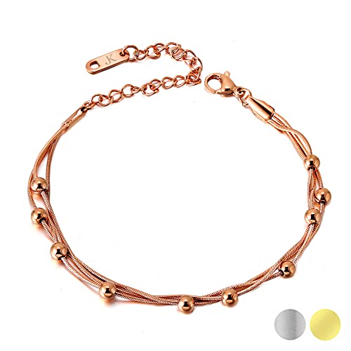 Kim Johanson Edelstahl Damen Armband *Dream* in Silber, Gold & Roségold | Armkette mit beweglichen Kugeln | Boho Schmuck | Verstellbar inkl. Schmuckbeutel (Rosegold) von Kim Johanson