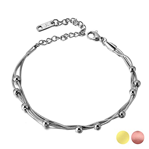 Kim Johanson Edelstahl Damen Armband *Dream* in Silber, Gold & Roségold | Armkette mit beweglichen Kugeln | Boho Schmuck | Verstellbar inkl. Schmuckbeutel (Silber) von Kim Johanson