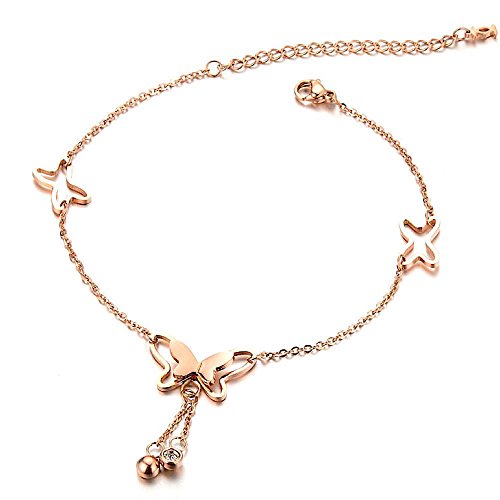 Kim Johanson Edelstahl Damen Fußkettchen *22 Styles* in Roségold mit einem starken Karabinerverschluss inkl. Schmuckbeutel (Summer) von Kim Johanson