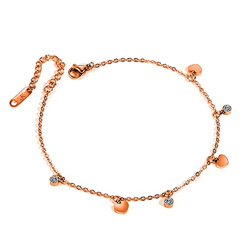 Kim Johanson Edelstahl Damen Fußkettchen *Fenja* in Roségold Fußkette mit Zirkonia Steinchen besetzt | Wasserfest | Frauen Boho Schmuck | Verstellbar inkl. Schmuckbeutel von Kim Johanson