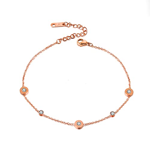 Kim Johanson Edelstahl Damen Fußkettchen *Forever* in Silber, Gold & Roségold | Fußkette mit Zirkonia Steinchen | Rostfrei & Wasserfest | Fußband | Frauen Boho Schmuck | Verstellbar inkl Schmuckbeutel von Kim Johanson