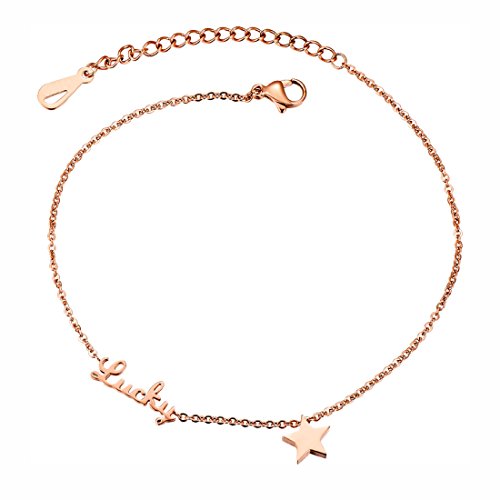 Kim Johanson Edelstahl Damen Fußkettchen *Lucky Star* in Roségold mit Einem Starken Karabinerverschluss inkl. Schmuckbeutel von Kim Johanson