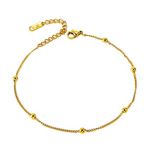 Kim Johanson Edelstahl Damen Fußkettchen *Verschiedene Modelle* in Gold | Fußkette mit Kugeln, Coins & Zirkonia | Rostfrei & Wasserfest | Fußband | Frauen Boho Schmuck | Verstellbar inkl Schmuckbeutel von Kim Johanson