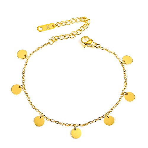 Kim Johanson Edelstahl Damen Fußkettchen *Verschiedene Modelle* in Gold | Fußkette mit Kugeln, Coins & Zirkonia | Rostfrei & Wasserfest | Fußband | Frauen Boho Schmuck | Verstellbar inkl Schmuckbeutel von Kim Johanson