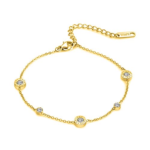 Kim Johanson Edelstahl Damen Fußkettchen *Verschiedene Modelle* in Gold | Fußkette mit Kugeln, Coins & Zirkonia | Rostfrei & Wasserfest | Fußband | Frauen Boho Schmuck | Verstellbar inkl Schmuckbeutel von Kim Johanson