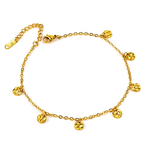 Kim Johanson Edelstahl Damen Fußkettchen *Verschiedene Modelle* in Gold | Fußkette mit Kugeln, Coins & Zirkonia | Rostfrei & Wasserfest | Fußband | Frauen Boho Schmuck | Verstellbar inkl Schmuckbeutel von Kim Johanson