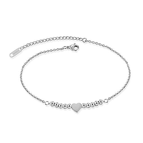 Kim Johanson Edelstahl Damen Fußkettchen *Verschiedene Modelle* in Silber | Fußkette mit Kugeln, Coins & Zirkonia | Fußband Rostfrei & Wasserfest | Frauen Boho Schmuck | Verstellbar inkl Schmuckbeutel von Kim Johanson