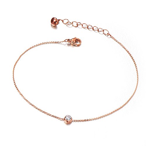 Kim Johanson Edelstahl Damen Fußkettchen *White Diamond* in Roségold mit Zirkonia Steinchen besetzt & Einem Starken Karabinerverschluss inkl. Schmuckbeutel von Kim Johanson