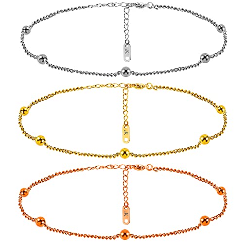 Kim Johanson Edelstahl Damen Fußkettchen *Yuna* in Silber, Gold & Roségold Fußkette mit 6 Kugeln | Wasserfest | Frauen Boho Schmuck | Verstellbar inkl. Schmuckbeutel (Set) von Kim Johanson