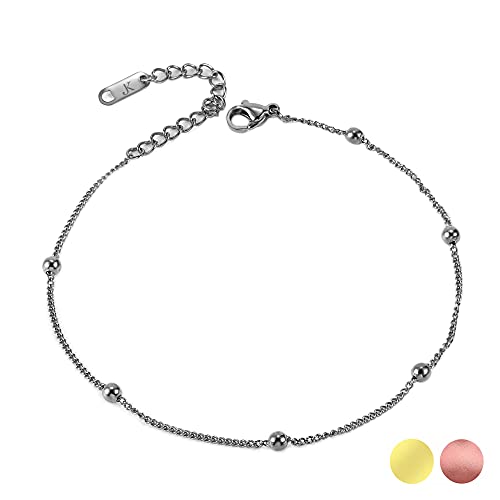 Kim Johanson Edelstahl Damen Fußkettchen *Yuna* in Silber, Gold & Roségold Fußkette mit 6 Kugeln | Wasserfest | Frauen Boho Schmuck | Verstellbar inkl. Schmuckbeutel (Silber) von Kim Johanson