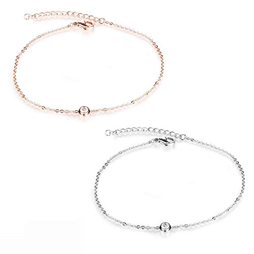 Kim Johanson Edelstahl Damen Fußkettchen Set *Love* in Roségold & Silber mit Zirkonia Steinchen besetzt & einem starken Karabinerverschluss inkl. Schmuckbeutel (Roségold & Silber) von Kim Johanson