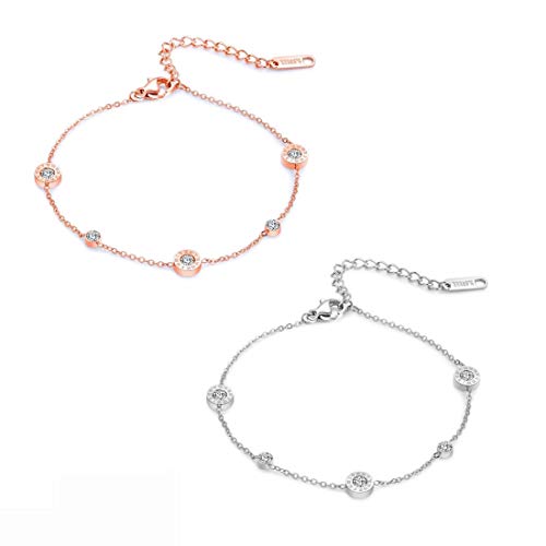 Kim Johanson Edelstahl Damen Fußkettchen Set *Timeless* in Roségold & Silber mit Zirkonia Steinchen besetzt & einem starken Karabinerverschluss inkl. Schmuckbeutel (Roségold + Silber) von Kim Johanson