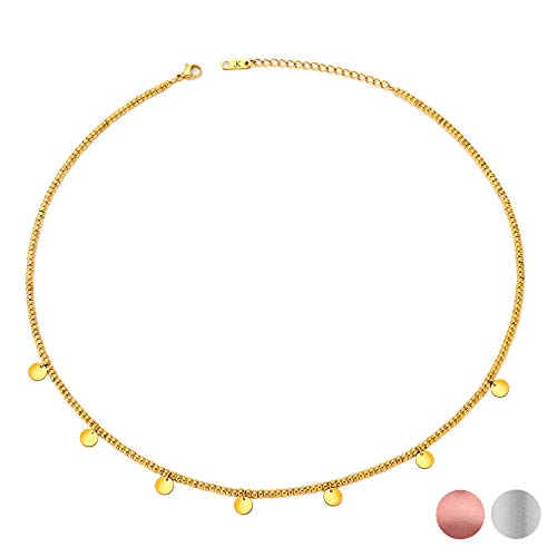 Kim Johanson Edelstahl Damen Halskette *Aloha* in Silber, Gold & Roségold mit 5 runden Plättchen | Coins | Boho Schmuck | Kette verstellbar inkl. Schmuckbeutel (Gold) von Kim Johanson