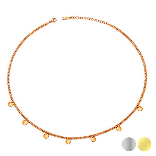 Kim Johanson Edelstahl Damen Halskette *Aloha* in Silber, Gold & Roségold mit 5 runden Plättchen | Coins | Boho Schmuck | Kette verstellbar inkl. Schmuckbeutel (Roségold) von Kim Johanson