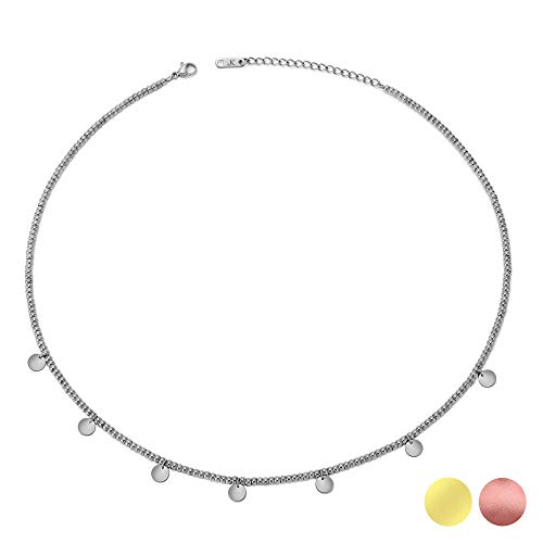 Kim Johanson Edelstahl Damen Halskette *Aloha* in Silber, Gold & Roségold mit 5 runden Plättchen | Coins | Boho Schmuck | Kette verstellbar inkl. Schmuckbeutel (Silber) von Kim Johanson