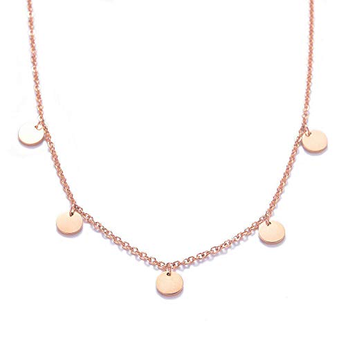 Kim Johanson Edelstahl Damen Halskette *Coin* in Roségold mit 5 runden Plättchen Boho Schmuck Kette verstellbar inkl. Schmuckbeutel von Kim Johanson