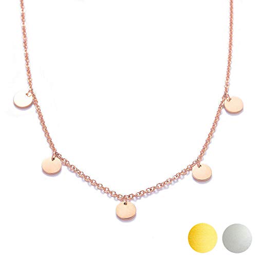 Kim Johanson Edelstahl Damen Halskette *Coins* in Silber, Gold & Roségold mit 5 runden Plättchen Boho Schmuck Kette verstellbar inkl. Schmuckbeutel (Roségold) von Kim Johanson