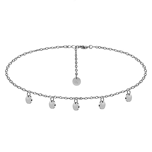 Kim Johanson Edelstahl Damen Halskette *Coins* in Silber mit 5 runden Plättchen | Kleine Kreise | Multilayer Kette verstellbar | Boho Schmuck inkl. Schmuckbeutel von Kim Johanson