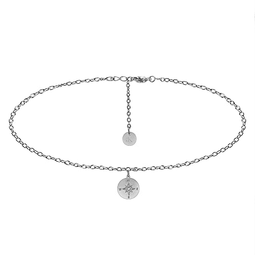 Kim Johanson Edelstahl Damen Halskette *Compass* in Silber mit einem Anhänger | Travel | Multilayer Kette verstellbar | Boho Schmuck inkl. Schmuckbeutel von Kim Johanson