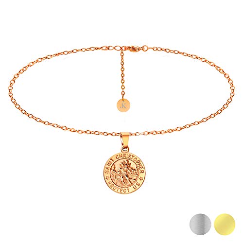 Kim Johanson Edelstahl Damen Halskette *Saint Christopher* Heiliger Christophorus in Silber, Gold & Roségold mit Gravur | Coin | Kette verstellbar ink. Schmuckbeutel (Roségold) von Kim Johanson