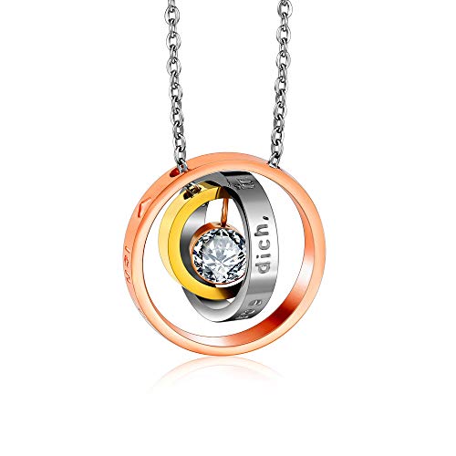 Kim Johanson Edelstahl Damen Halskette *Tricolor* in Silber, Gold & Roségold | Geschenk für die Liebe oder Mama | Kristall | verstellbare Kette inkl. Schmuckbeutel (2 - Ich liebe dich über alles) von Kim Johanson