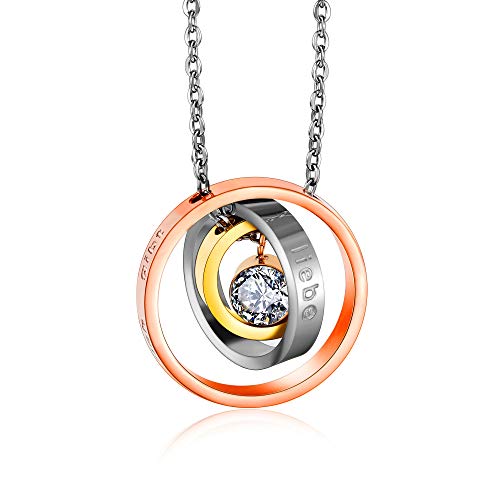 Kim Johanson Edelstahl Damen Halskette *Tricolor* in Silber, Gold & Roségold | Geschenk für die Liebe oder Mama | Kristall | verstellbare Kette inkl. Schmuckbeutel (7 - Danke, dass es dich gibt) von Kim Johanson