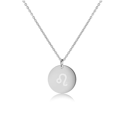 Kim Johanson Edelstahl Damen Halskette *Zodiac* in Silber | Horoskop Kette mit rundem Anhänger | Sternzeichen | Boho Schmuck | Verstellbar inkl. Schmuckbeutel (Löwe 23.07. - 23.08.) von Kim Johanson