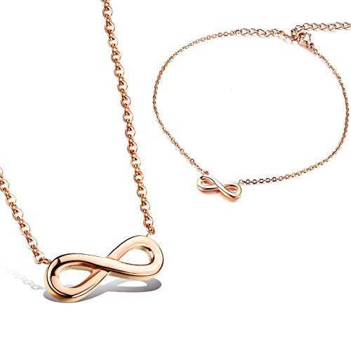 Kim Johanson Edelstahl Damen Schmuckset "Infinity" Kette mit Anhänger & Fußkettchen in Roségold Unendlichkeit Zeichen inkl. Schmuckbeutel von Kim Johanson