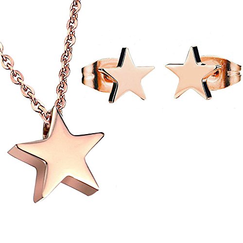 Kim Johanson Edelstahl Damen Schmuckset "Star" Halskette mit Anhänger & Ohrringe in Roségold inkl. Schmuckbeutel von Kim Johanson