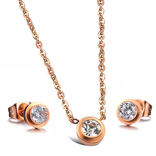 Kim Johanson Edelstahl Mädchen Schmuckset *White Eye* in Roségold mit Zirkonia Steinchen besetzt inkl. Schmuckbeutel von Kim Johanson