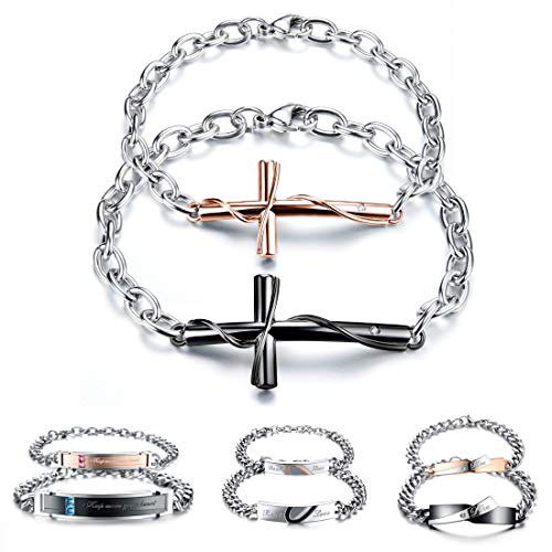 Kim Johanson Edelstahl Pärchen Armbänder *Verschiedene Motive & Farben* in Roségold, Gold & Silber Freundschaftsarmband, Geschenk, Schmuck für Paare inkl. Schmuckbeutel (Cross) von Kim Johanson