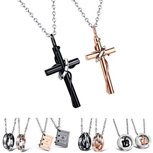 Kim Johanson Edelstahl Pärchen Halsketten *Verschiedene Motive & Farben* in Roségold, Gold & Silber Freundschaftskette, Geschenk, Glücksbringer, Schmuck, Kette inkl. Schmuckbeutel (Cross) von Kim Johanson