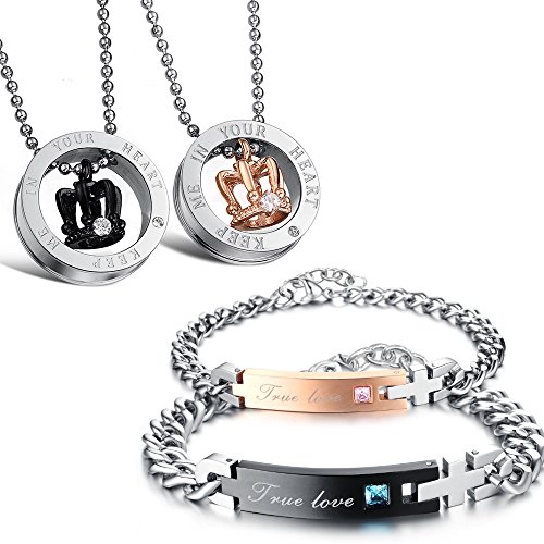 Kim Johanson Edelstahl Pärchen Schmuckset Armbänder & Ketten "Faith" für verliebte Roségold & Schwarz mit Cubic Zirkonia inkl. Schmuckbeutel von Kim Johanson