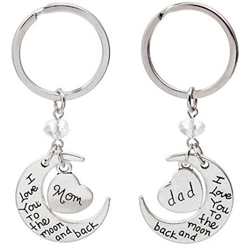 Kim Johanson Eltern Geschenkset "Ich liebe dich bis zum Mond und zurück" 2 x Schlüsselanhänger in Silber für Mama & Papa inkl. Schmuckbeutel von Kim Johanson