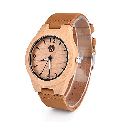 Kim Johanson Herren Bambus-Holz Armbanduhr *Classic Wood* in Braun mit Echtem Lederarmband Handgefertigt Quarz Analog Uhr inkl. Geschenkbox von Kim Johanson