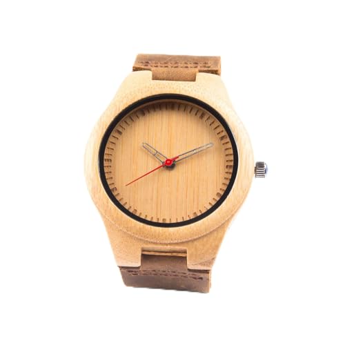 Kim Johanson Herren Bambus-Holz Armbanduhr *Red Bamboo* in Braun mit Echtem Lederarmband Handgefertigt Quarz Analog Uhr inkl. Geschenkbox von Kim Johanson