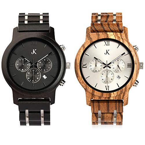 Kim Johanson Herren Holz-Edelstahl Armbanduhr *Air Force* in Hellbraun & Dunkelbraun Chronograph mit Einem Gliederarmband Handgefertigt Quarz Analog Uhr inkl. Geschenkbox (Set) von Kim Johanson