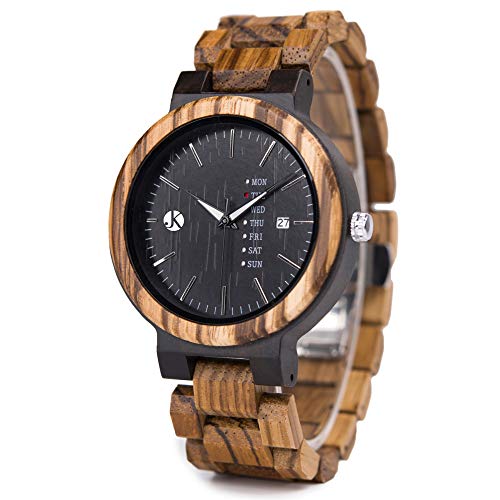 Kim Johanson Herren Holz-Edelstahl Armbanduhr *Dark Week* mit Datum- & Tagesanzeige Handgefertigt Quarz Analog Uhr inkl. Geschenkbox von Kim Johanson