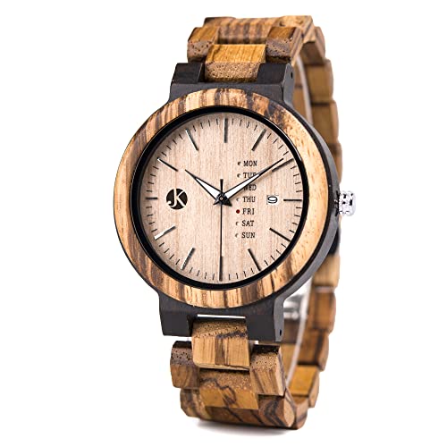 Kim Johanson Herren Holz-Edelstahl Armbanduhr *Light Week* mit Datum- & Tagesanzeige Handgefertigt Quarz Analog Uhr Vegan inkl. Geschenkbox von Kim Johanson