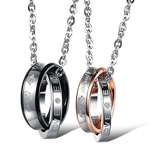 Kim Johanson Pärchen Halsketten "Endless Love" für verliebte aus Edelstahl mit doppelten Ringen und Gravur inkl. Schmuckbeutel von Kim Johanson