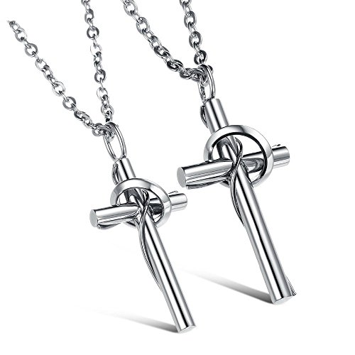 Kim Johanson Pärchen Halsketten "Silver Cross" für verliebte aus Edelstahl mit Kreuz und Ring in Silber inkl. Schmuckbeutel von Kim Johanson