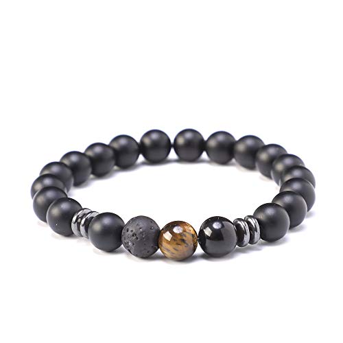 Kim Johanson Perlenarmband *Chakra* aus Onyx Stein mit Jaspis Perle I Partner Armband I Energiearmband I Freundschaftsarmband in Schwarz I Geschenk für Paare inkl. Beutel (1 x Braun Jaspis) von Kim Johanson