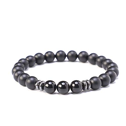 Kim Johanson Perlenarmband *Chakra* aus Onyx Stein mit Jaspis Perle I Partner Armband I Energiearmband I Freundschaftsarmband in Schwarz I Geschenk für Paare inkl. Beutel (3 x Schwarz Onyx) von Kim Johanson