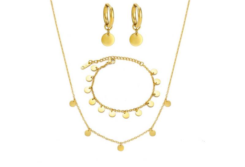 Kim Johanson Schmuckset Plättchen (Set, 3-tlg., inkl. Schmuckbox), aus Edelstahl, Kette, Armband & Fußkette, verstellbar von Kim Johanson