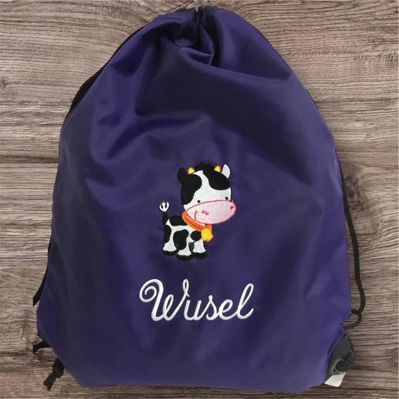 Turnbeutel Mit Stickmotiv Kuh | #65 + Namen/Wäschebeutel Für Die Kita Oder Krippe Spielzeug Und Gedönstasche Geschenk Zum Kitastart von KimKalvin