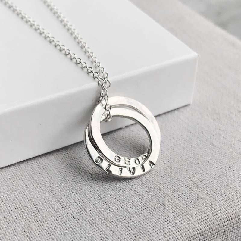 Personalisierte Sterling Silber Halskette | Ineinander Greifende Kreis Hand Gestempelt Namen Doppelkreis Geschenk Für Sie Personalisierte Sterling Silber Halskette | Ineinander Greifende Kreis Hand Gestempelt Namen Doppelkreis Geschenk Für Sie von KimRyanJewellery