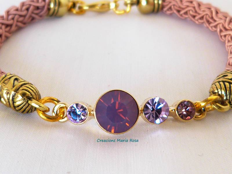 Kristallarmbänder Für Frauen, Rosa Und Beige Armbänder, Kristallarmbänder, Kordelarmbänder, Goldarmbänder, Geschenkarmbänder von KimaHandmade