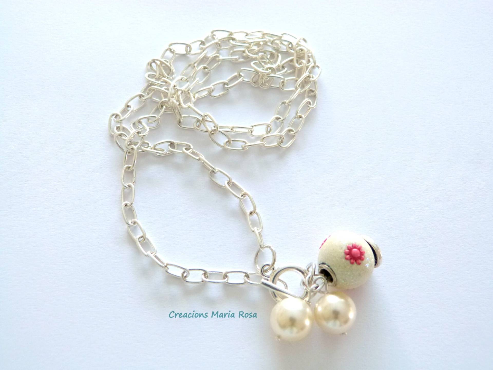 Long Silver Plated Necklace -Rosa Rosae von KimaHandmade