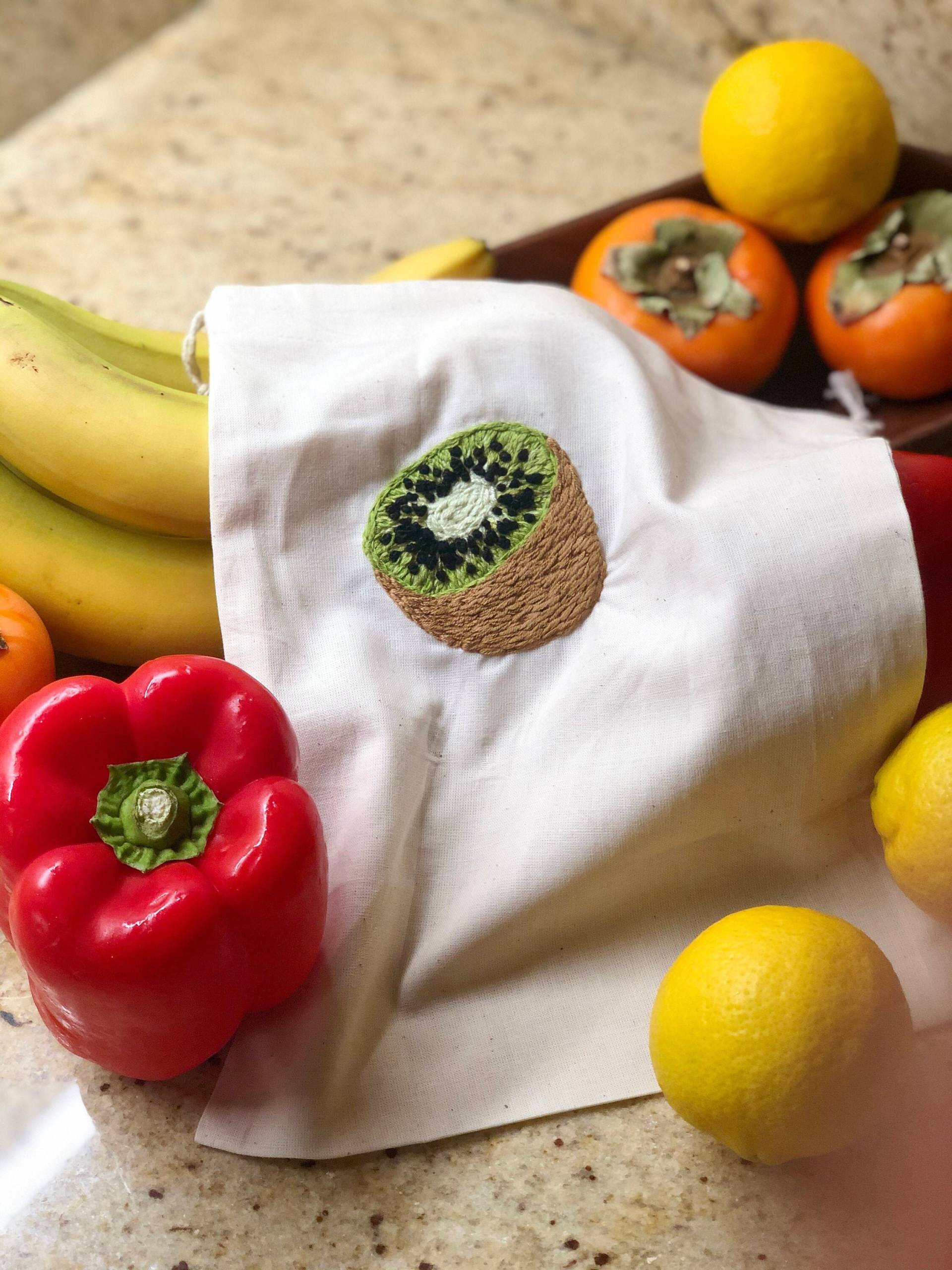 Hand Bestickt Wiederverwendbare Produzieren Tasche - Kiwi von KimbaMartini